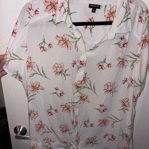 Torrid White Floral Button Down Shirt